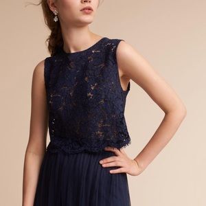 New Cleo Lace Top by Jenny Yoo for BHLDN Navy Blue Crop Open Back Large